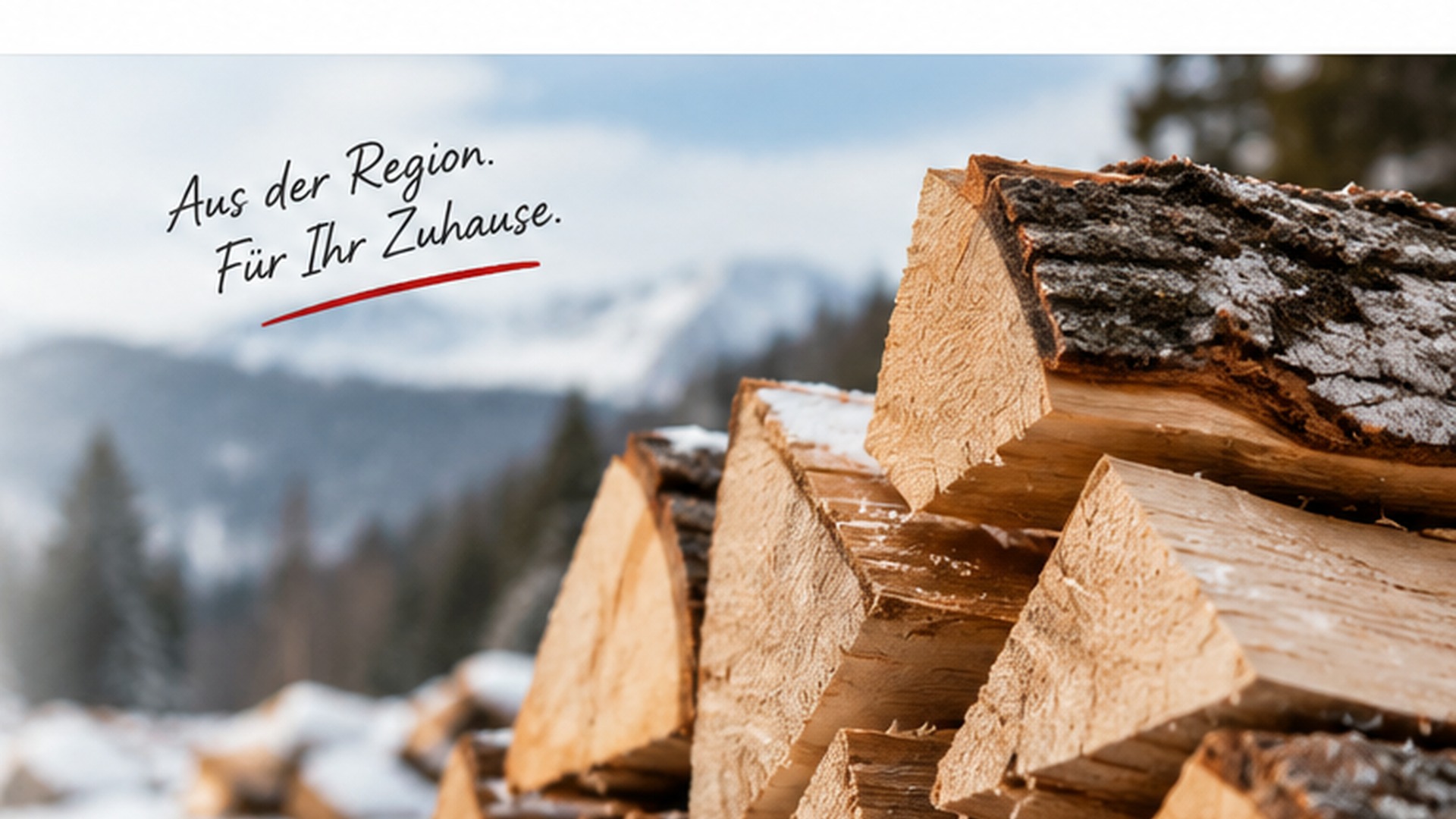 Kaminholz vor einer winterlichen Erzgebirgslandschaft